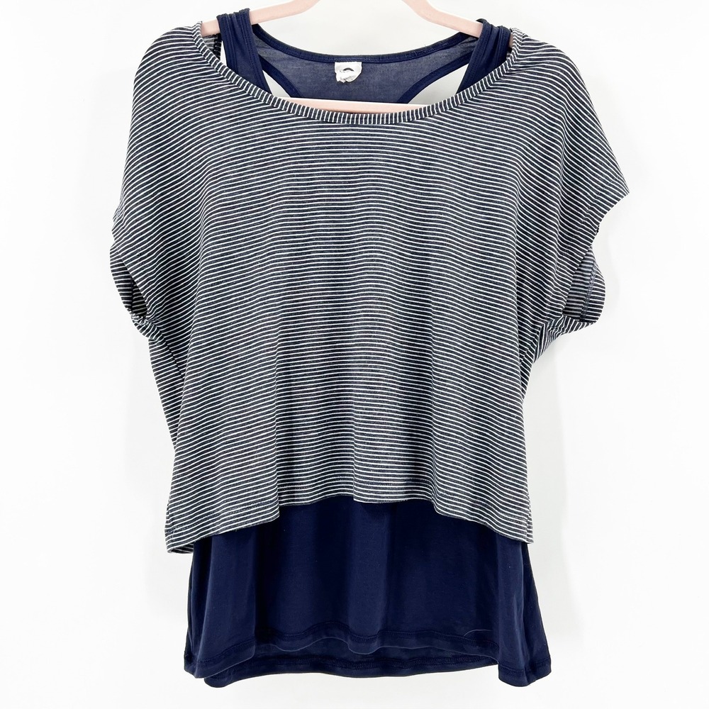 Champion Layered Top Womens S Navy Blue Excellent Striped 2-in-1 Racerback Tank